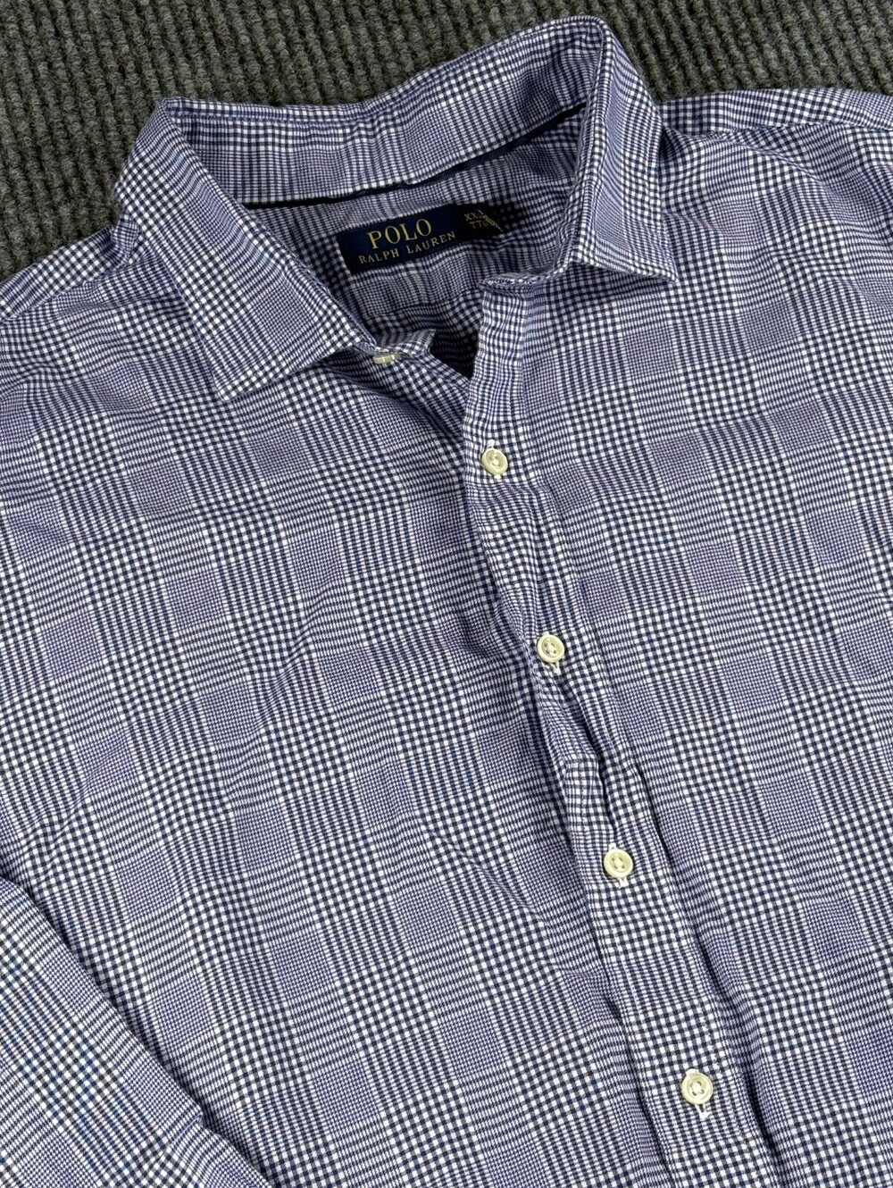 Ralph Lauren Button Up Mens XXL Blue White Windowpane Plaid Long Sleeve